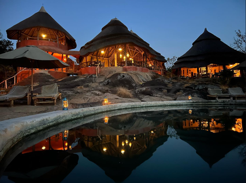 Luxury African safari tented camp overlooking the savannah.