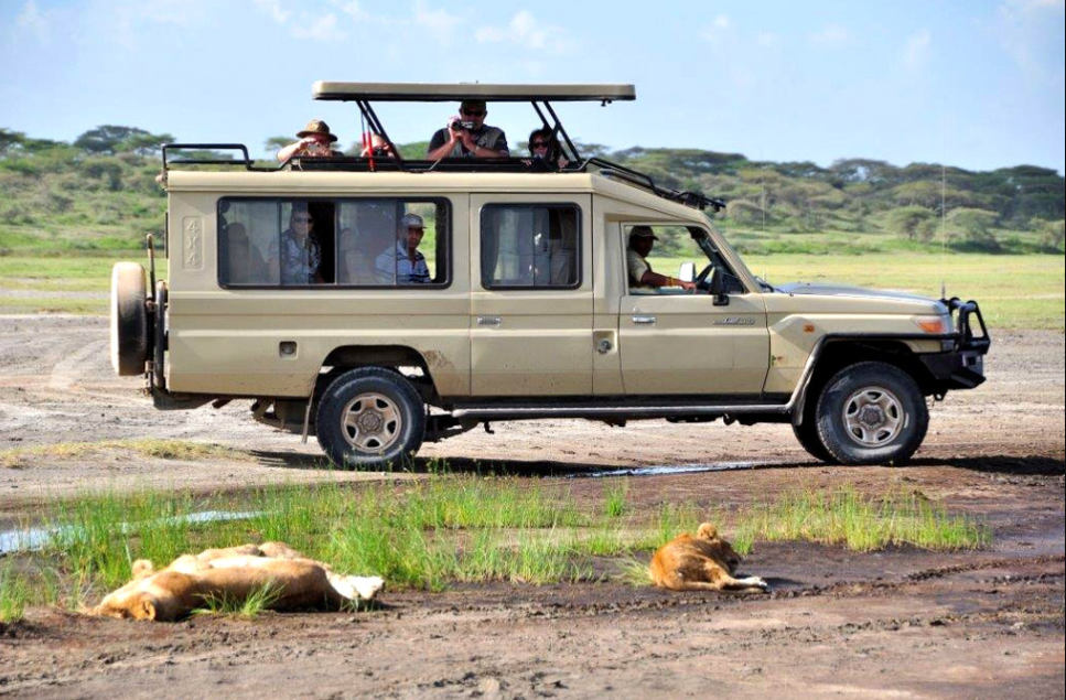 Intercity bus travelling along an African highway between destinations